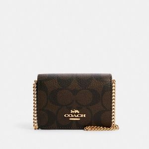 Coach Mini Wallet On A Chain In Signature Canvas - Gold/Brown Black